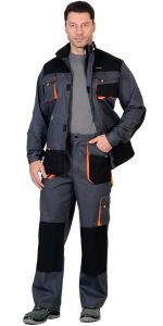 Костюм "МАНХЕТТЕН" длинная куртка, брюки, т.серый с оранжевым и черным ― Компания «Южный Город Спецодежда»  Комплексное снабжение предприятий. +7 (861) 210-91-61 