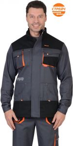 Куртка "МАНХЕТТЕН" длинная темно-серая с оранжевым и черным ― Компания «Южный Город Спецодежда»  Комплексное снабжение предприятий. +7 (861) 210-91-61 