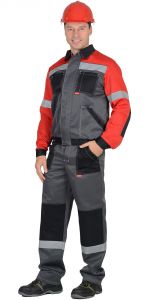 Костюм "Лигор" куртка, брюки т.серый с красным и черным и СОП 50мм ― Компания «Южный Город Спецодежда»  Комплексное снабжение предприятий. +7 (861) 210-91-61 